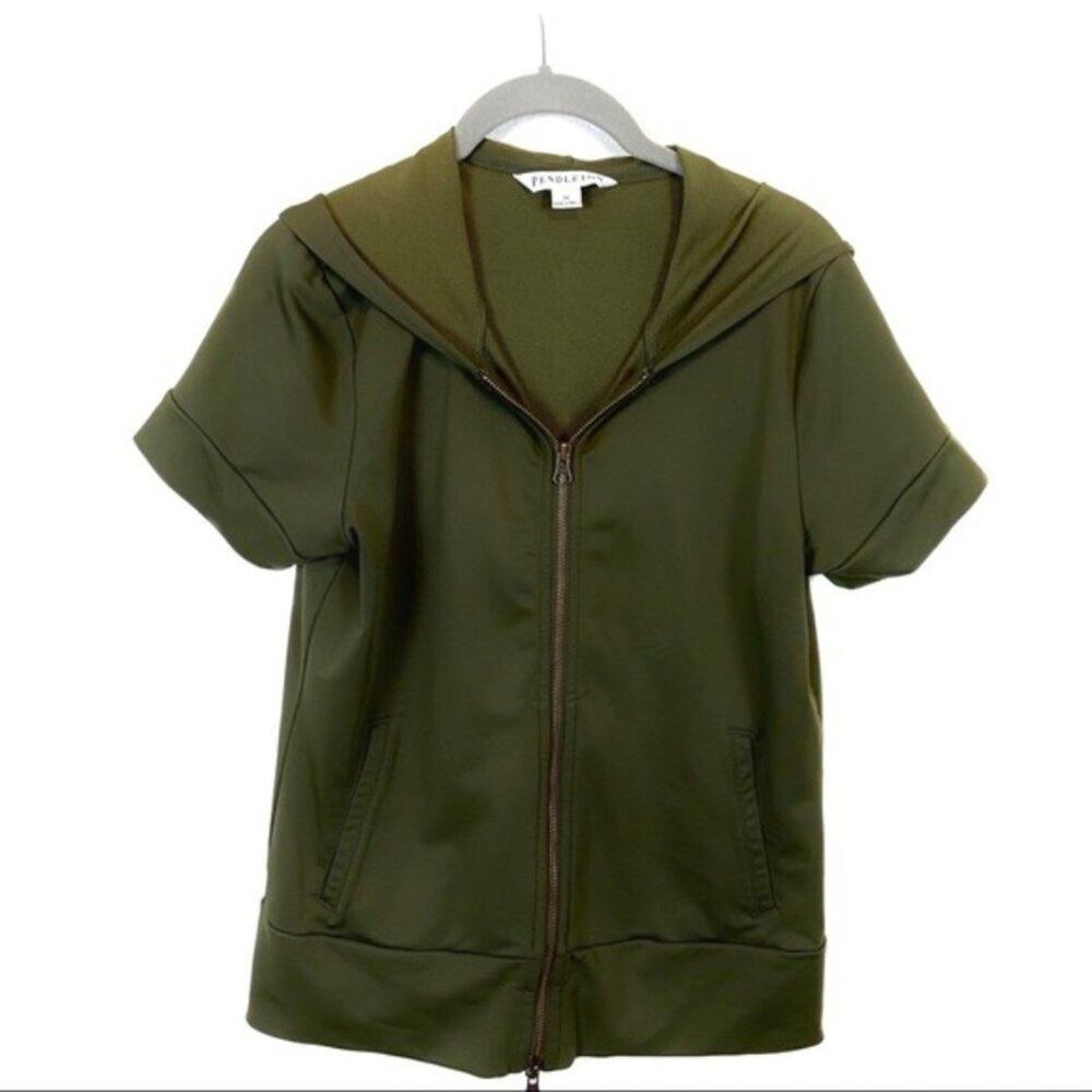 Pendleton Hoodie Jacket Sporty Olive Green Short Sleeve Women's sz M Lightweight